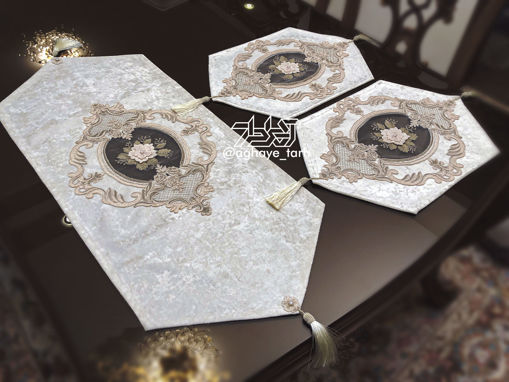 ست رومیزی طرح دانتل 3 و 4 و 5 تکه، پارچه مخمل ترک و دانتل‌دوزی‌ شیک